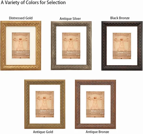 Miniatura 6 de Paquete de 2 marcos de fotos clásicos adornados de bronce antiguo de 5 x 7 pulgadas, con paspartú de 3.5 x 5.5 pulgadas, pantalla de mesa o pared