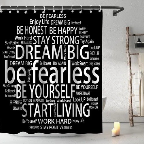 Miniatura 12 de Cortinas de ducha para niños, con texto en inglés «Believe Quotes Be Fearless Dream Big Be Yourself», tela inspiradora, juego de decoración de baño
