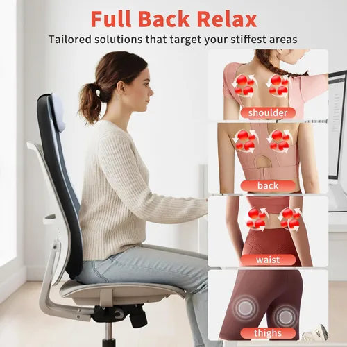 Miniatura 5 de Shiatsu - Masajeador de espalda con función de calor y enfriamiento, masajeador de silla con amasado, rodamiento y vibración para alivio del dolor