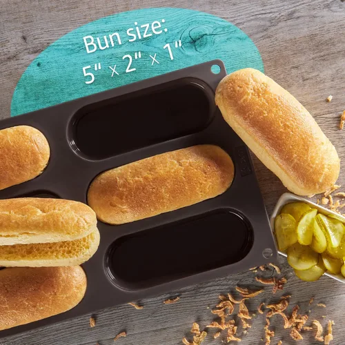 Miniatura 2 de LURCH Molde para bollos para perros calientes Molde de silicona antiadherente flexible para hornear Bandeja de pan, rollos, pasteles y Eclair