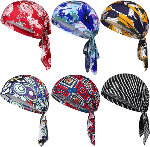 Geyoga 6 unidades de bufanda para la cabeza para mujer, bufandas preatadas, gorros, gorros, con estampado elástico, para dormir, turbante, bufanda