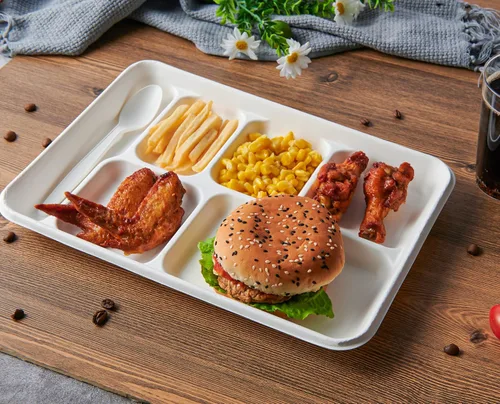 Miniatura 2 de Vplus Platos 100% compostables con 6 compartimentos, paquete de 90 platos de papel con compartimentos, bandejas desechables de 12.5 x 8.6 pulgadas 6