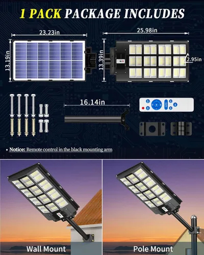 Miniatura 6 de Gefolly SL-6000W Luz de Calle Solar para Exteriores, Luz de Estacionamiento Comercial de Ángulo Amplio 600000 lm, del Atardecer al Amanecer, 6500 K