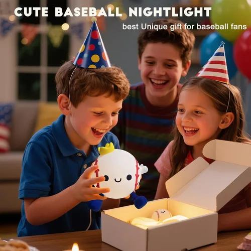Miniatura 5 de DREAMING MY DREAM Luz de noche de béisbol, linda lámpara LED novedosa de silicona esponjosa, lámpara táctil con 2 niveles de atenuación