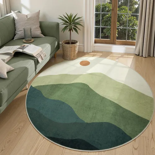 Miniatura 13 de Alfombras abstractas redondas de 5 pies para dormitorio, alfombra circular lavable antideslizante, alfombra de piso suave y colorida de pelo bajo