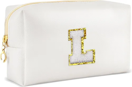 Miniatura 33 de URSKYTOUS Regalos para niñas, bolsa de maquillaje con inicial, bolsa de cosméticos personalizada con cremallera, bonita bolsa de aseo de viaje, Azul