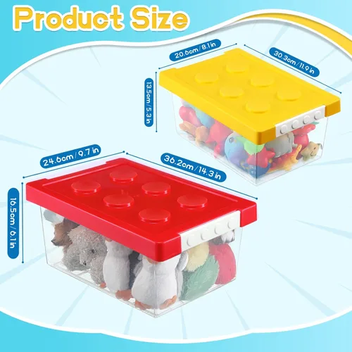 Miniatura 2 de Vicenpal Paquete de 4 Contenedores de Almacenamiento de Juguetes con Tapas en Forma de Ladrillo Caja Organizadora de Juguetes de Plástico