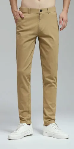 Miniatura 2 de Plaid&Plain - Pantalones de color caqui elásticos y ajustados para hombre