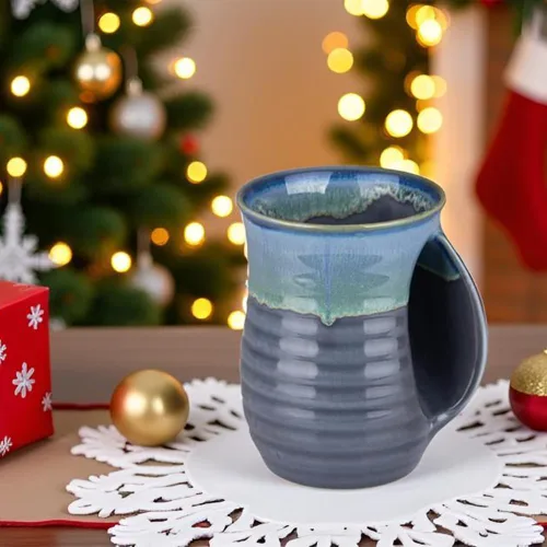 Miniatura 3 de Taza de café calentadora de manos de cerámica hecha a mano (MEJORADA) - Tazas grandes calentadoras de manos de cerámica de 16 onzas, regalo con Taza