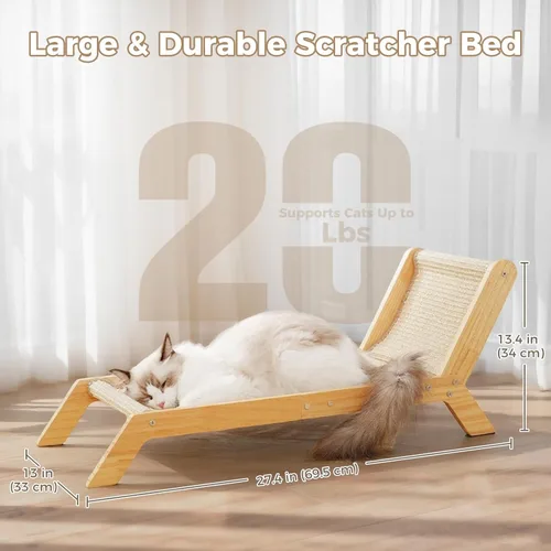 Miniatura 2 de Avont Cama rascador para gatos, almohadilla rascador de sisal natural, marco de madera maciza, sillón para gatos de interior, extra grande