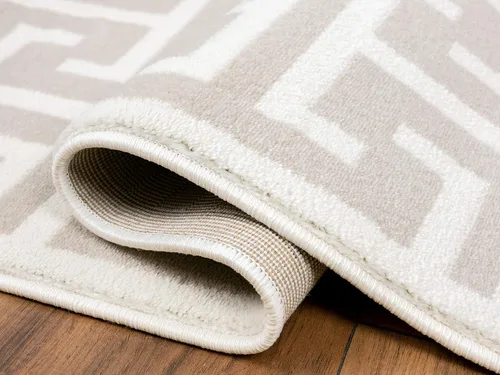 Miniatura 8 de Abani Arto Collection - Alfombra contemporánea con diseño moderno de clave griega 3D, color beige y blanco, diseño geométrico meandro de 7 pies 9