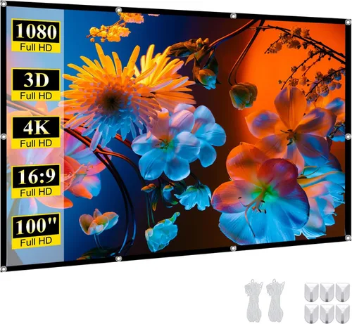 Pantalla de proyector portátil de 100 pulgadas para exteriores: Pantalla de cine en casa plegable de pared colgante de interior 4K HD antiarrugas