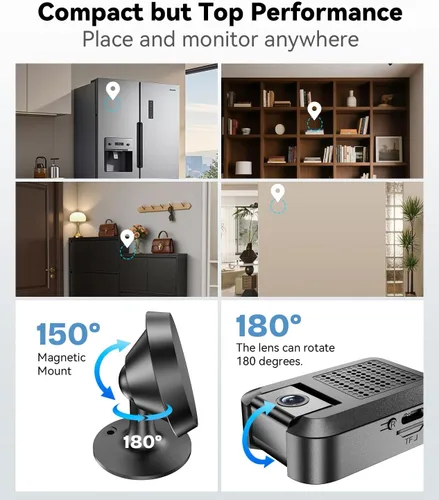 Miniatura 7 de Minicámara - Cámara de niñera inalámbrica 4K HD WiFi para interiores con detección humana AI, visión nocturna, diseño magnético, almacenamiento
