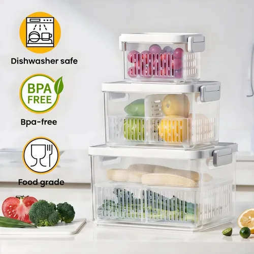 Miniatura 2 de Vacane Produce Saver, Contenedores de almacenamiento de frutas, Contenedores de productos con coladores, Contenedores para bayas, 3.8 tazas
