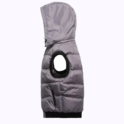 Miniatura 8 de WENKOMG1 Chaleco con capucha con doble cremallera para hombre, abrigo de color sólido, abrigo cálido y grueso, sin mangas, chaqueta suelta