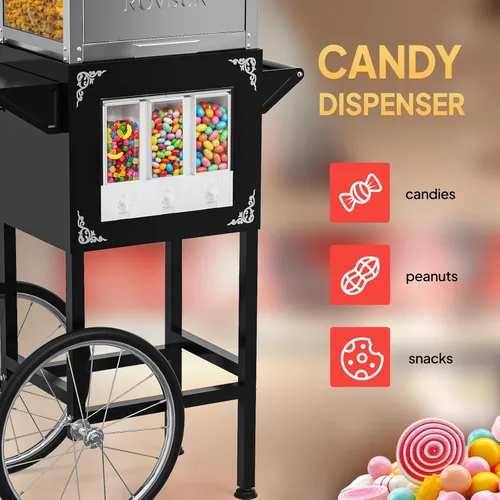 Miniatura 5 de ROVSUN Máquina de palomitas de maíz con carrito, ruedas y hervidor de 10 onzas que hace hasta 4 galones certificado ETL, máquina de palomitas
