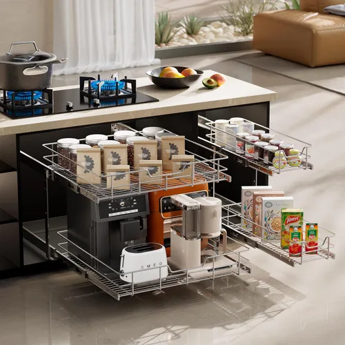 Miniatura 7 de Organizador de gabinete extraíble de 2 niveles de 18 pulgadas de ancho x 22 pulgadas de profundidad, cajones deslizantes para gabinetes de cocina, 2
