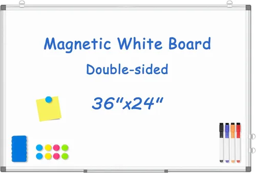 Miniatura 19 de Pizarra blanca de doble cara, marco de aluminio negro, pizarra magnética de borrado en seco de 24 x 18 pulgadas para pared, pizarra blanca montada