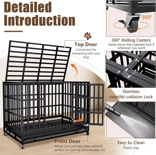 Miniatura 6 de Jaula Kennel para Perros de Servicio Pesado de 38 Pulgadas con Ruedas, Jaulas para Perros Indestructibles de Alta Ansiedad para Perros Grandes, XL