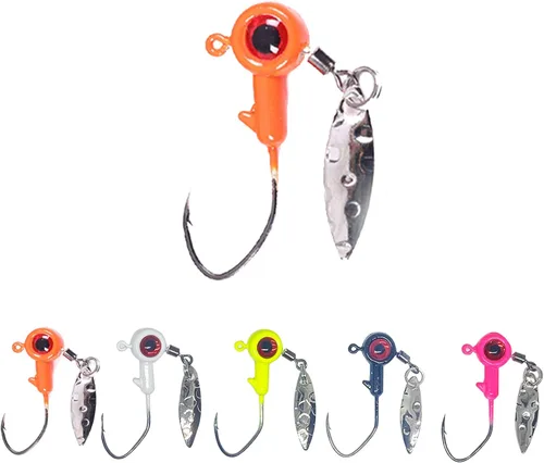 Miniatura 7 de Cabezas de plantilla de 1/8 oz Señuelos de pesca de agua dulce Cabeza de plantilla con bola de ojo, 25 piezas de ganchos pintados plantillas