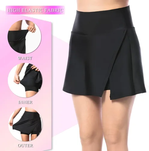 Miniatura 5 de Falda de ciclismo para mujer con pantalones cortos acolchados, falda de bicicleta de cintura alta con acolchado y bolsillos, pantalones cortos