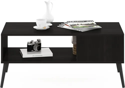 Miniatura 4 de Furinno Claude - Mesa de centro estilo mediados de siglo con patas de madera, color espresso grande sin elevación
