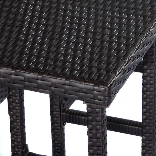 Miniatura 4 de ReunionG Juego de 3 taburetes de mimbre y mesa de mimbre para exteriores, con 2 estantes de almacenamiento para césped, piscina, patio trasero