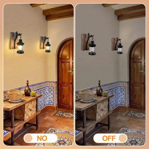 Miniatura 4 de Lámparas de pared rústicas, apliques de pared vintage, juego de 2 lámparas de pared de madera antigua estilo granja con vidrio transparente, Negro-b