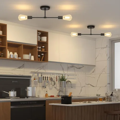 Miniatura 6 de FadimiKoo Lámparas de Baño Negras de 2 Luces, Apliques de Pared Modernos, Luminarias de Iluminación, Lámpara de Techo Semiempotrada para Interiores