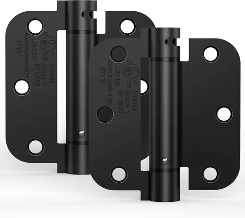 Paquete de 2 bisagras de puerta de cierre automático, bisagras de puerta con resorte de 3.5 pulgadas, tensión ajustable con esquinas de radio de 5/8