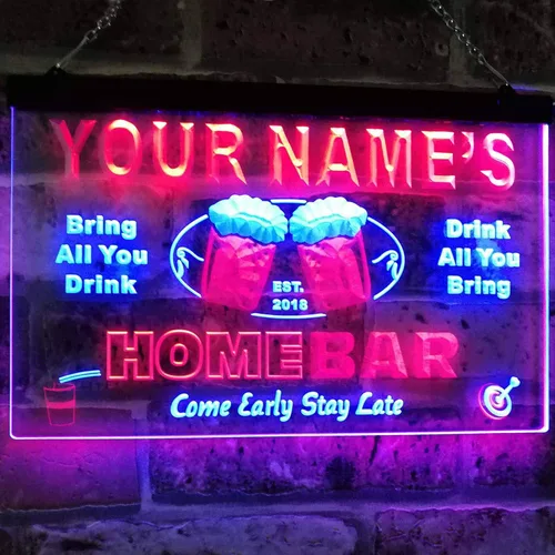 Miniatura 2 de Letrero de neón LED de doble color con texto en inglés "Bar Beer Est. Year", color azul y rojo, 16 x 12 pulgadas st6s43-p-tm-br azul y Red