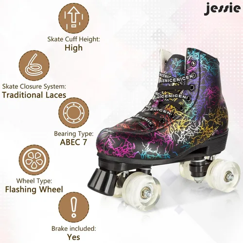 Miniatura 5 de jessie Patines de ruedas para exteriores para mujeres y adultos, con ruedas iluminadas, patines quad negros para hombres, jóvenes, niños y niñas