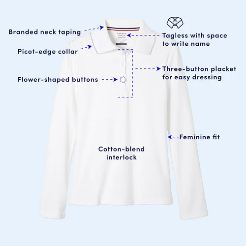 Miniatura 2 de French Toast Girls' Long Sleeve Interlock Polo with Picot Collar (Standard & Plus)