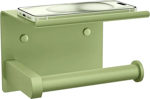 Miniatura 8 de Tindbea Soporte de papel higiénico con estante para teléfono, soporte de pared adhesivo o con tornillos, soporte de rollo de papel higiénico