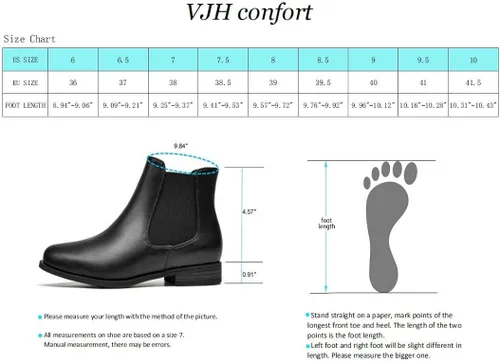 Miniatura 6 de VJH confort Botines sin cordones para mujer, con punta redonda de almendra occidental, tacón bajo, elásticos, Chelsea