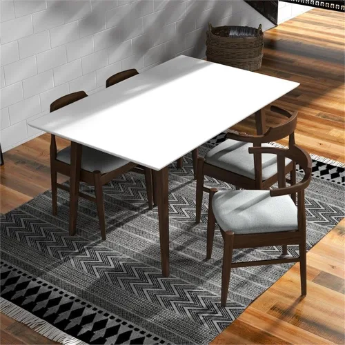 Miniatura 7 de Allora Mesa de comedor rectangular de madera moderna de mediados de siglo para cocina, comedor en nogal y blanco de 47 pulgadas