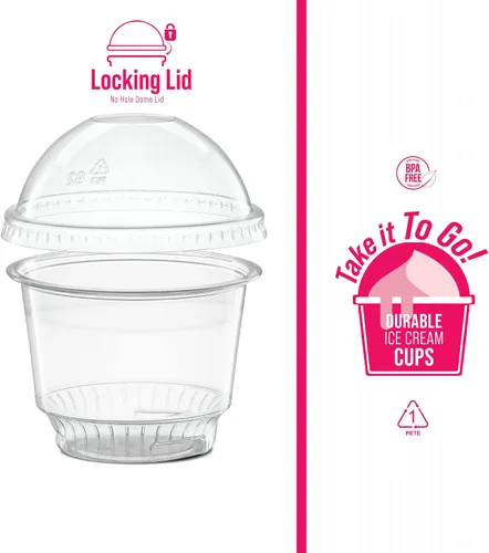 Miniatura 5 de Vasos de postre de plástico transparente de 8 onzas con tapas de cúpula sin agujero, 50 juegos de cuencos desechables para helados, parfait