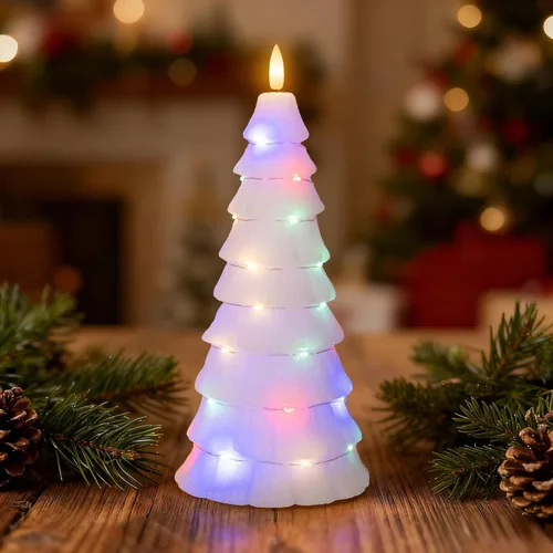 Miniatura 9 de Velas de Árbol de Navidad con Control Remoto, Velas Navideñas Sin Llama con Cadena de Estrellas de Hadas Incorporadas, Velas Operadas por Batería