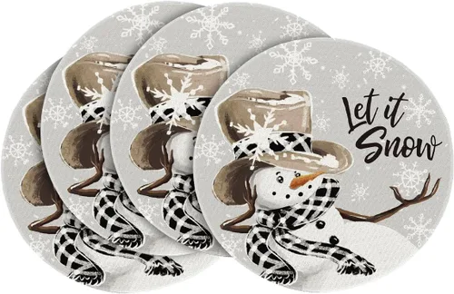 Miniatura 14 de Artoid Mode Juego de 4 manteles individuales de invierno con diseño de copos de nieve y muñeco de nieve rojo de 12 x 18 pulgadas para decoración
