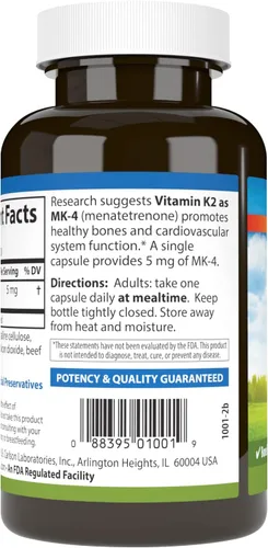 Miniatura 3 de Carlson - Vitamina K2 MK-4 (Menatetrenona), 5 mg, Suplemento de Vitamina K, Soporte Óseo, Vitamina K2, Sin Soja, Vitamina K-2, 180 Cápsulas