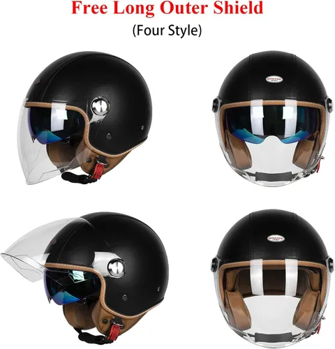 Miniatura 3 de Cascos de cara abierta para motocicleta, aprobados por el DOT, 3/4, casco para motoneta con visera dual, hebilla de liberación rápida, cascos