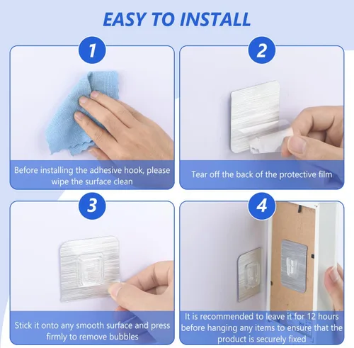 Miniatura 5 de 30 ganchos adhesivos de pared de doble cara, 15 libras máximo, resistentes, limpios e impermeables para baño, cocina, colgar cuadros