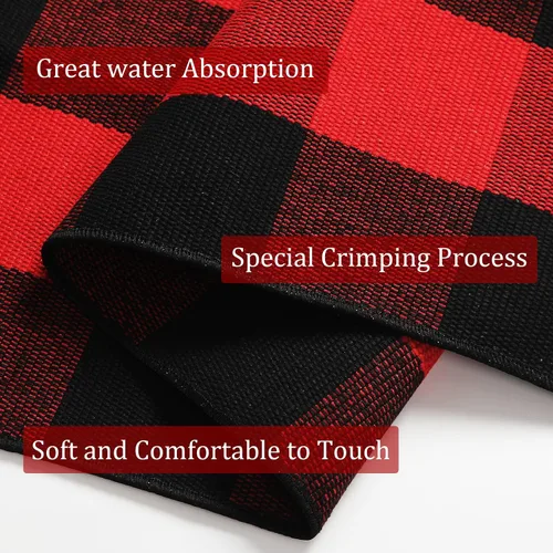 Miniatura 6 de SEEKSEE Alfombra de algodón a cuadros de 27.5 x 43 pulgadas, color negro y rojo, lavable, para interiores y exteriores, para puertas delanteras