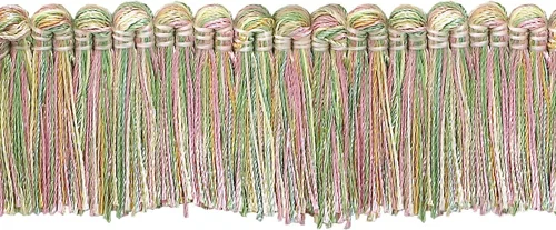 DÉCOPRO Colección Imperial de 1 1/2" (3.5cm) Borde de flecos # 0150IB, rosa de verano #3549 (rosa claro, marfil blanco, verde azul) paquete de 5