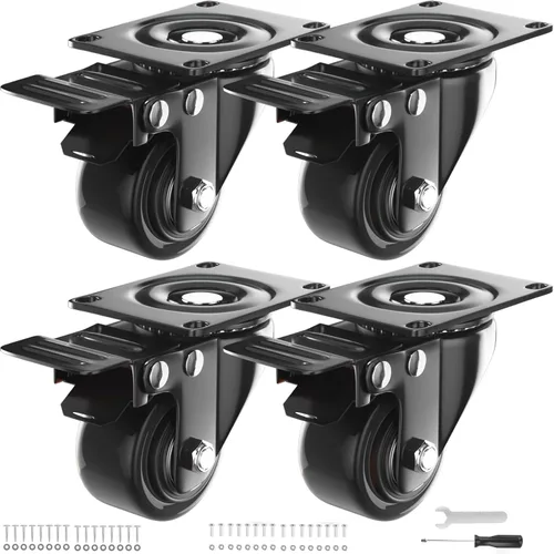 Miniatura 16 de Ruedas giratorias de 4 pulgadas, juego de 4 ruedas, ruedas resistentes con freno de 2200 libras, ruedas giratorias industriales con bloqueo