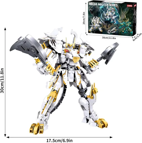 Miniatura 2 de CSNRHG Modelo de robot mecánico samurái de tigre blanco con doble hacha, bloques de construcción, juego de juguetes de cumpleaños mítico para niños