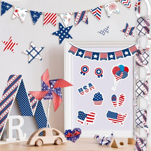 Miniatura 7 de Morcheiong Juego de 30 hojas de papel con patrón del 4 de julio, tamaño A4, papel decorativo de doble cara, papel de origami para el Día
