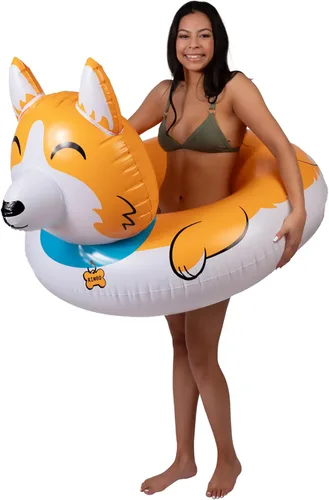 Flotador gigante de Corgi para piscina, gran animal inflable para montar en la piscina, tumbona para fiesta en la piscina para diversión de verano