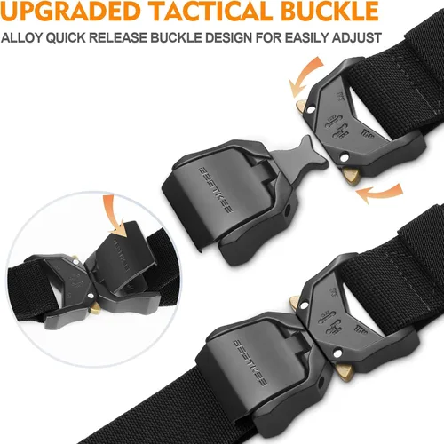 Miniatura 2 de Tactical Belt for Men 2-Pack, Military Style Stretch Nylon Work Hiking Belts, 1.5" Elastic Web Quick-Release Belt