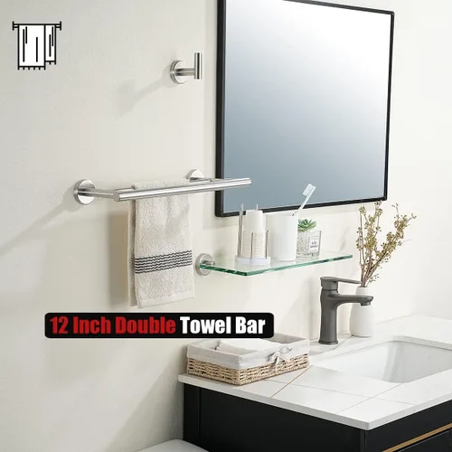 Miniatura 5 de JQK Barra Doble para Toallas, 15 Pulgadas de Acero Inoxidable 304 Engrosado 0.8mm Soporte para Toallero para Toallitas y Toallas de Mano de Baño